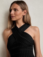 Reiss Black Alex Cross Neck Textured Top - Image 3 of 5