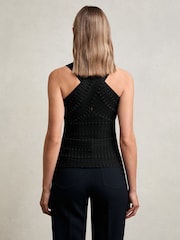 Reiss Black Alex Cross Neck Textured Top - Image 4 of 5
