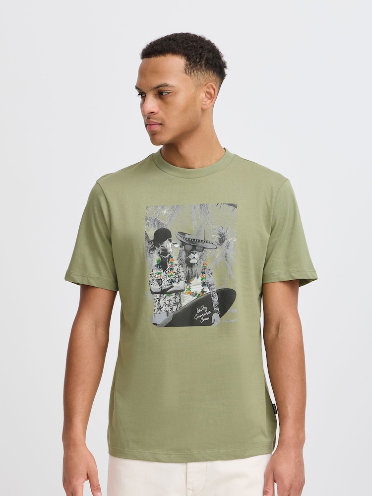 Blend Green Holiday Printed Short Sleeve 100% Cotton T-Shirt - Image 1 of 5