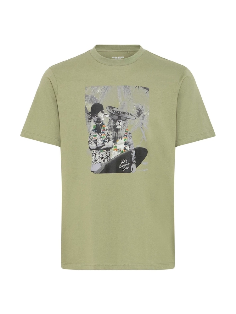 Blend Green Holiday Printed Short Sleeve 100% Cotton T-Shirt - Image 5 of 5 Blend Green Holiday Printed Short Sleeve 100% Cotton T-Shirt - Image 5 of 5