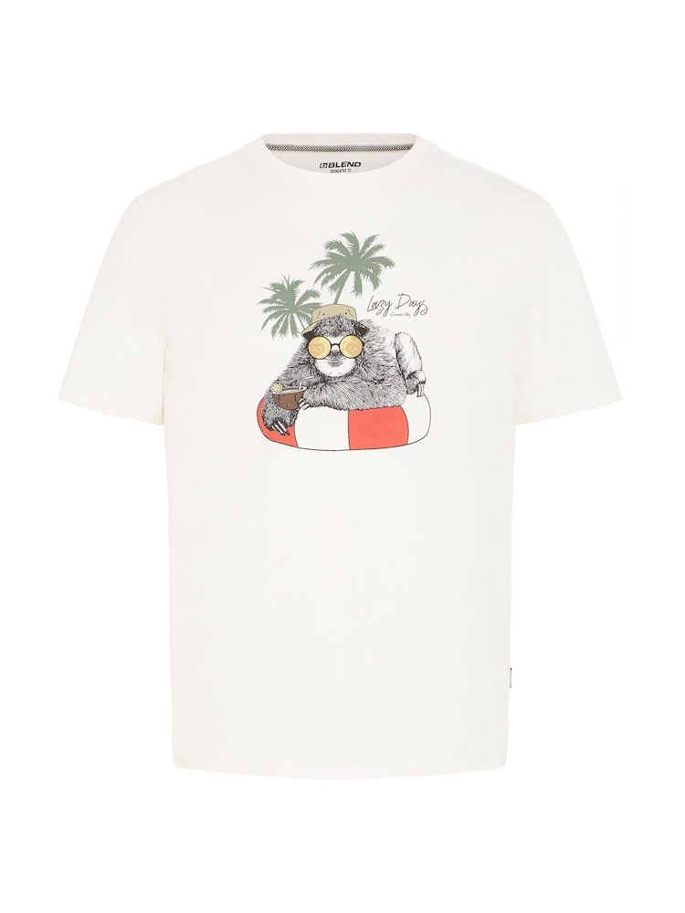Off White - Blend Owl Print Short Sleeve 100% Cotton T-Shirt - صورة 5 من 5