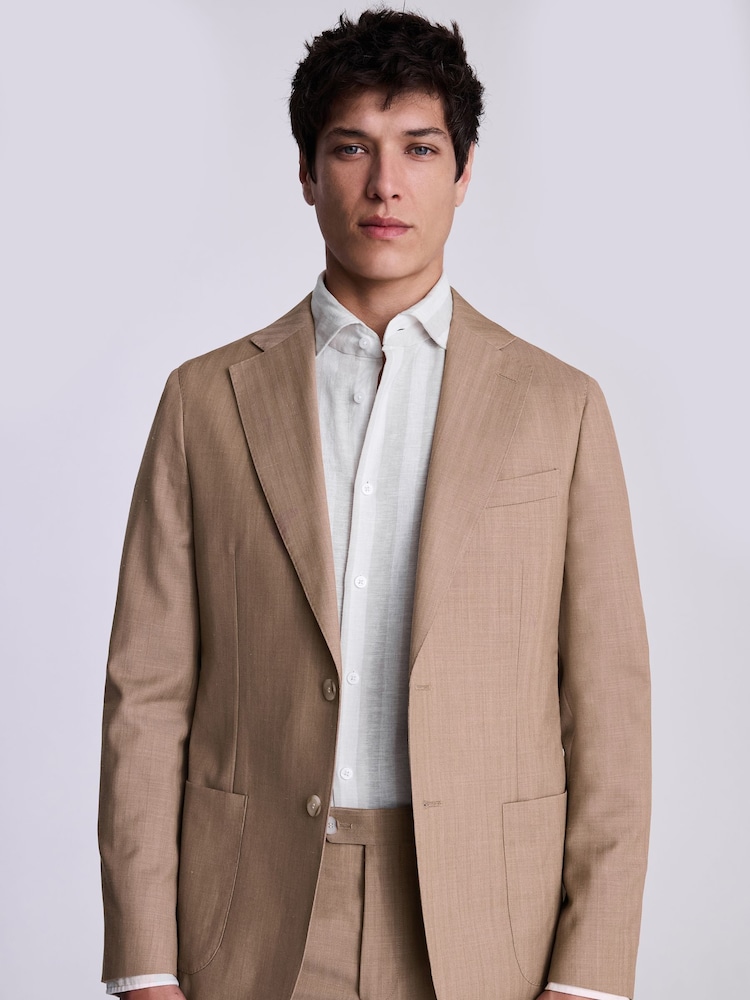 MOSS Natural Tailored Fit Sand Herringbone Jacket - Image 1 of 5
