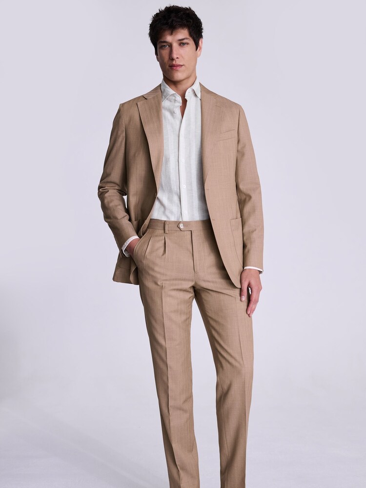 MOSS Tailored Fit Sand Herringbone Jacket - Image 3 of 5