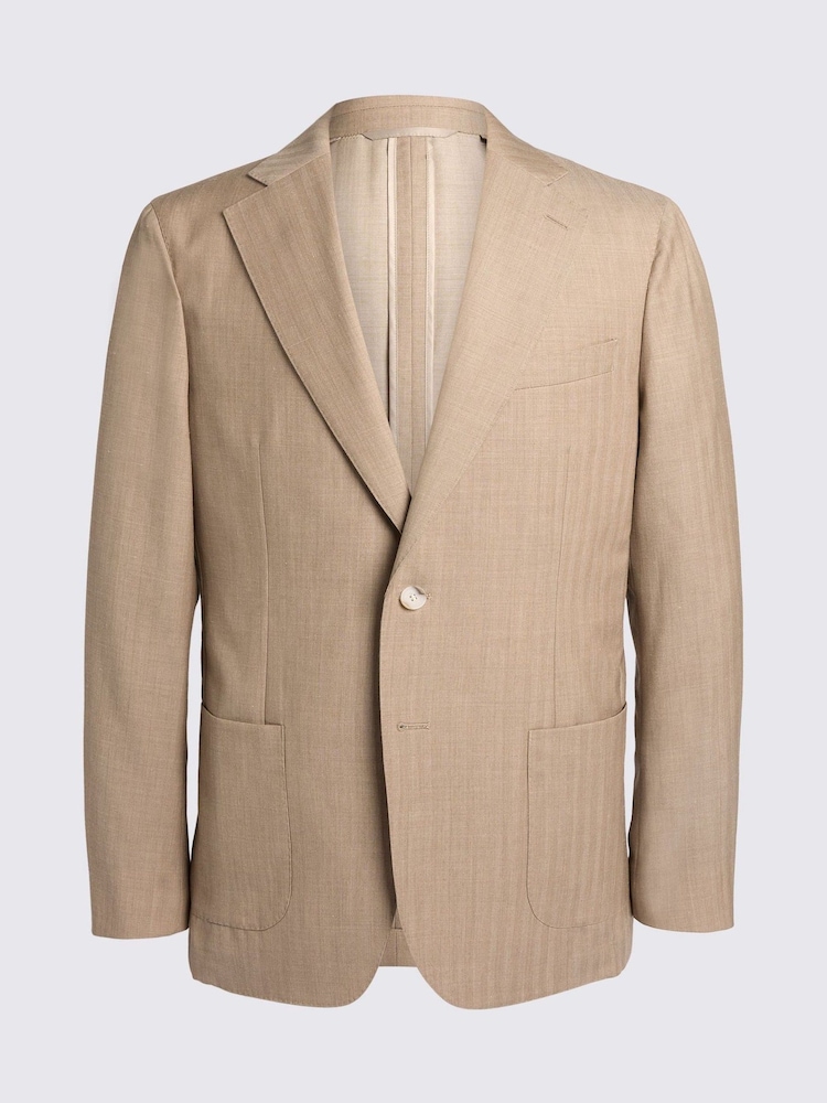 MOSS Natural Tailored Fit Sand Herringbone Jacket - Image 5 of 5