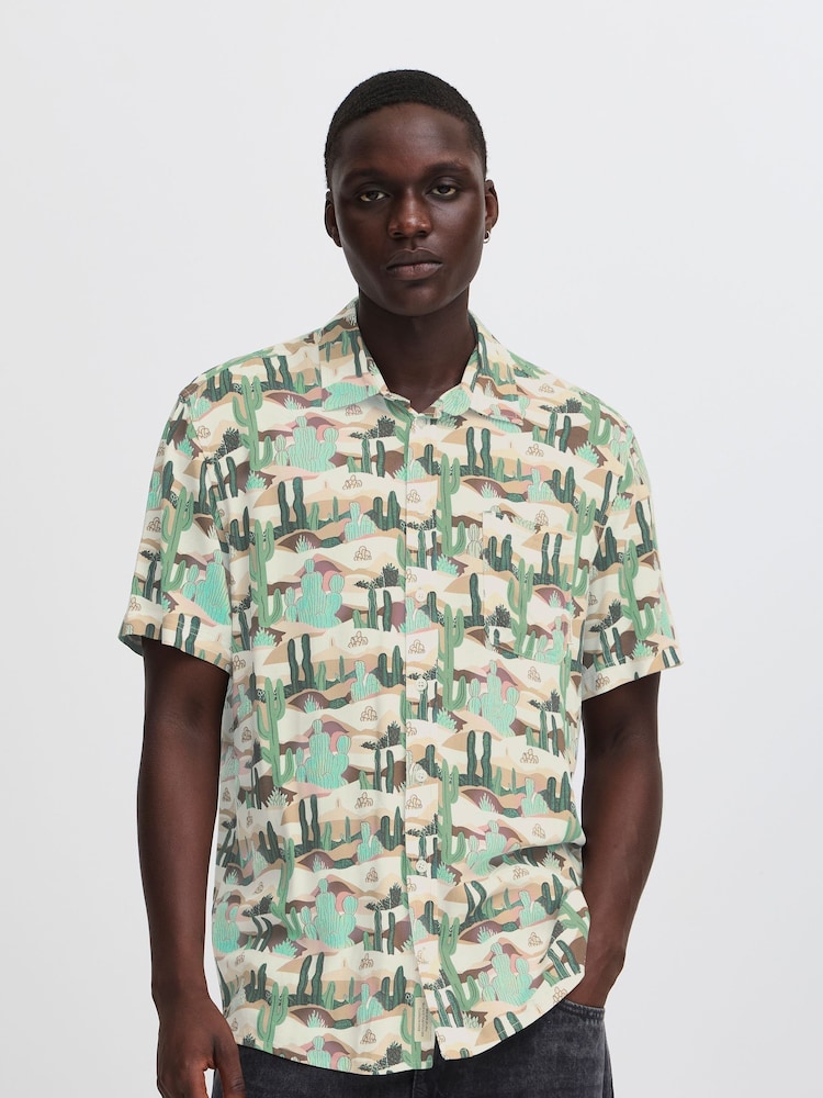 Blend Green Catctus Print Short Sleeve Shirt - Image 1 of 5