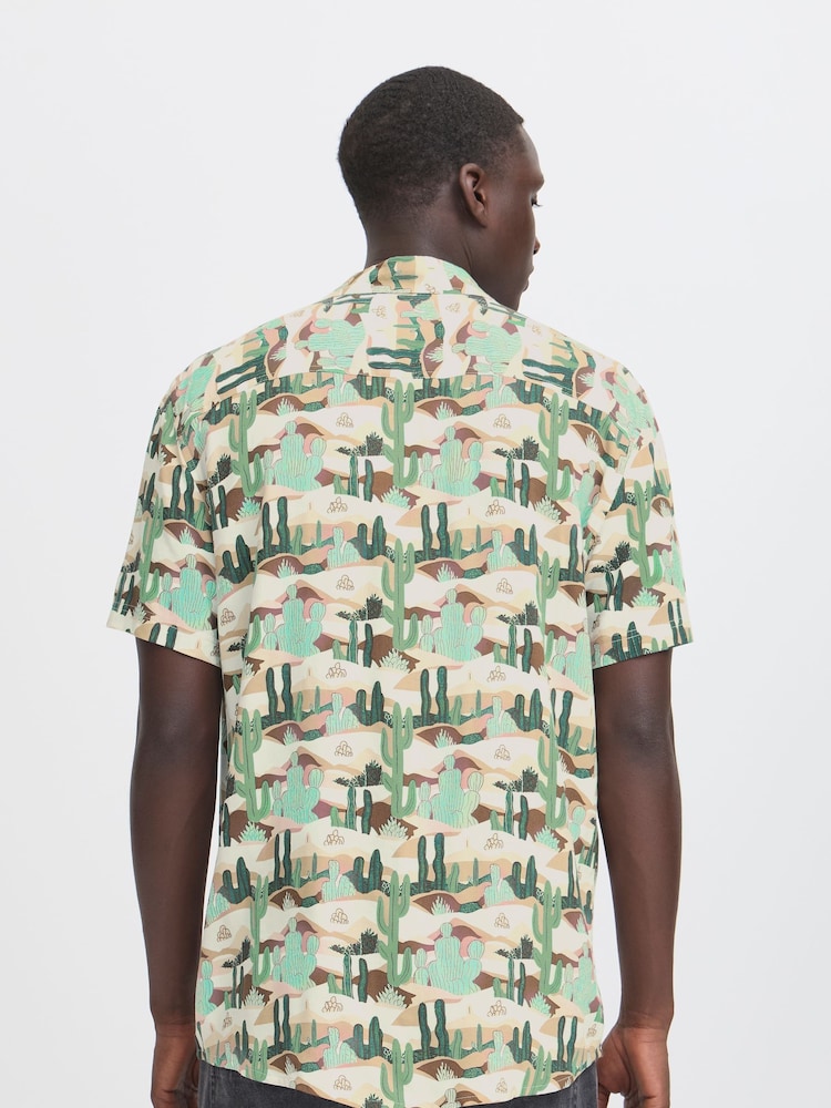 Blend Green Catctus Print Short Sleeve Shirt - Image 2 of 5 Blend Green Catctus Print Short Sleeve Shirt - Image 2 of 5