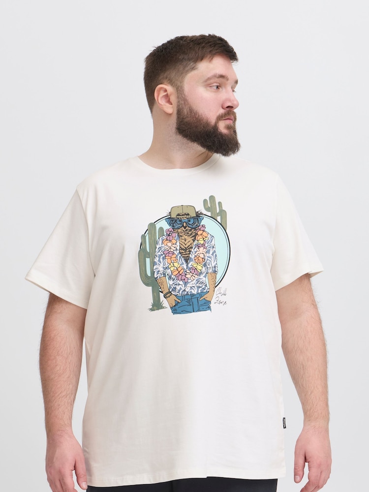 أبيض - Blend Owl Print Short Sleeve 100% Cotton T-Shirt - صورة 1 من 5