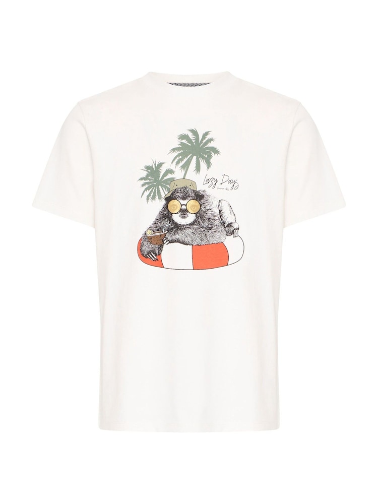 أبيض - Blend Owl Print Short Sleeve 100% Cotton T-Shirt - صورة 5 من 5