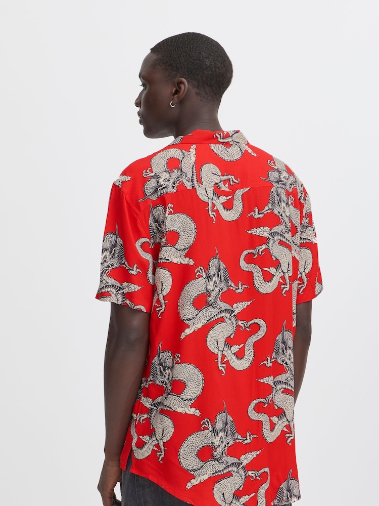 Blend Red Dragon Print Resort Short Sleeve Shirt - Image 2 of 5