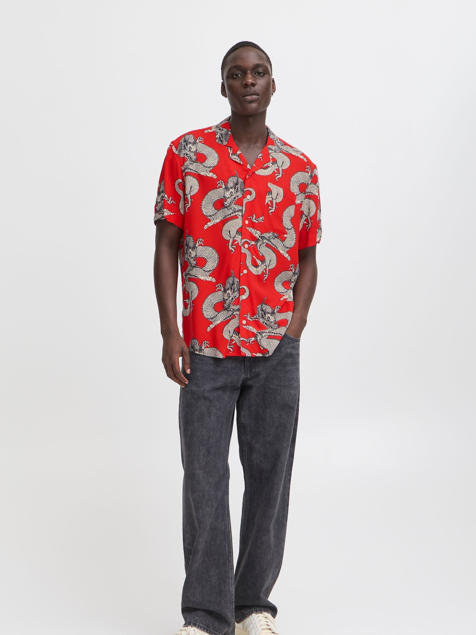 Buy Blend Red Dragon Print Resort Short Sleeve Shirt from