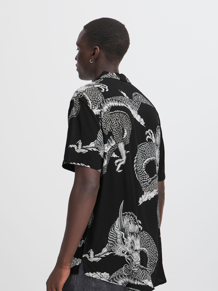 Blend Black Dragon Print Resort Short Sleeve Shirt - Image 2 of 5