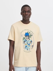 Blend Beige Deer Sloth Printed Short Sleeve 100% Cotton T-Shirt - Image 1 of 5