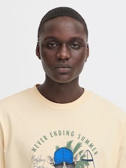 Blend Beige Deer Sloth Printed Short Sleeve 100% Cotton T-Shirt - Image 3 of 5
