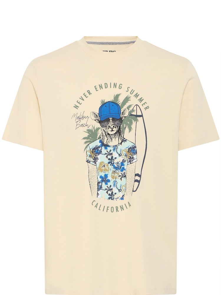 Blend Beige Deer Sloth Printed Short Sleeve 100% Cotton T-Shirt - Image 5 of 5