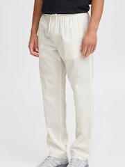 Blend White Regular Fit Linen Mix Trousers - Image 1 of 5