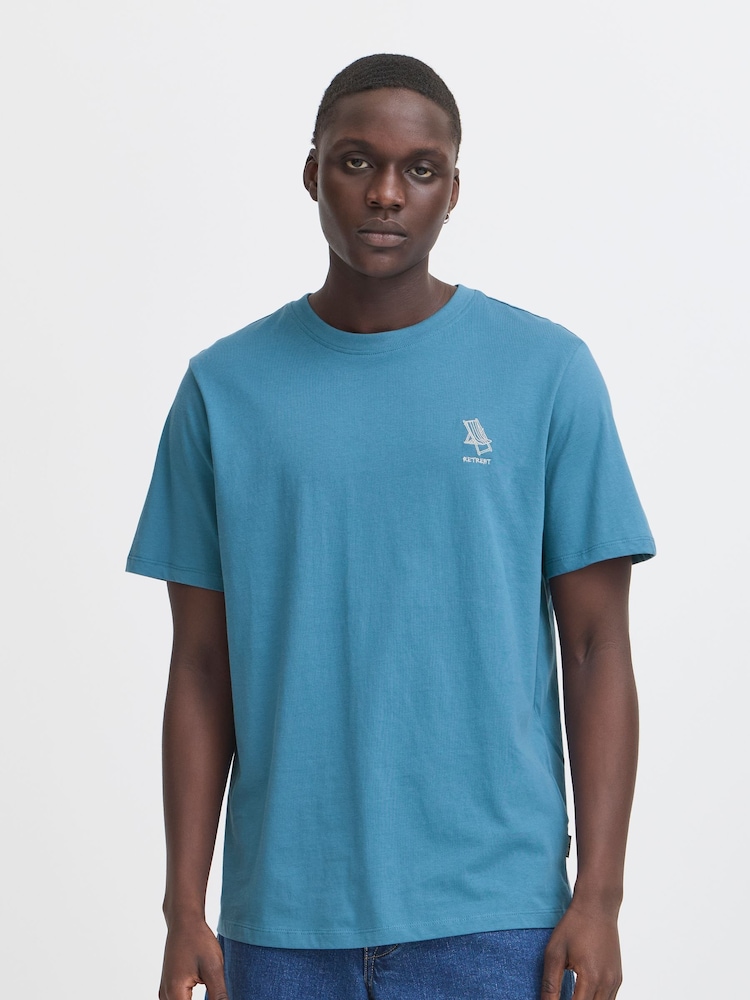 Blend Blue Embroidered Short Sleeve  100% Cotton T-Shirt - Image 1 of 5
