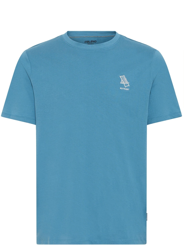 Blend Blue Embroidered Short Sleeve  100% Cotton T-Shirt - Image 5 of 5