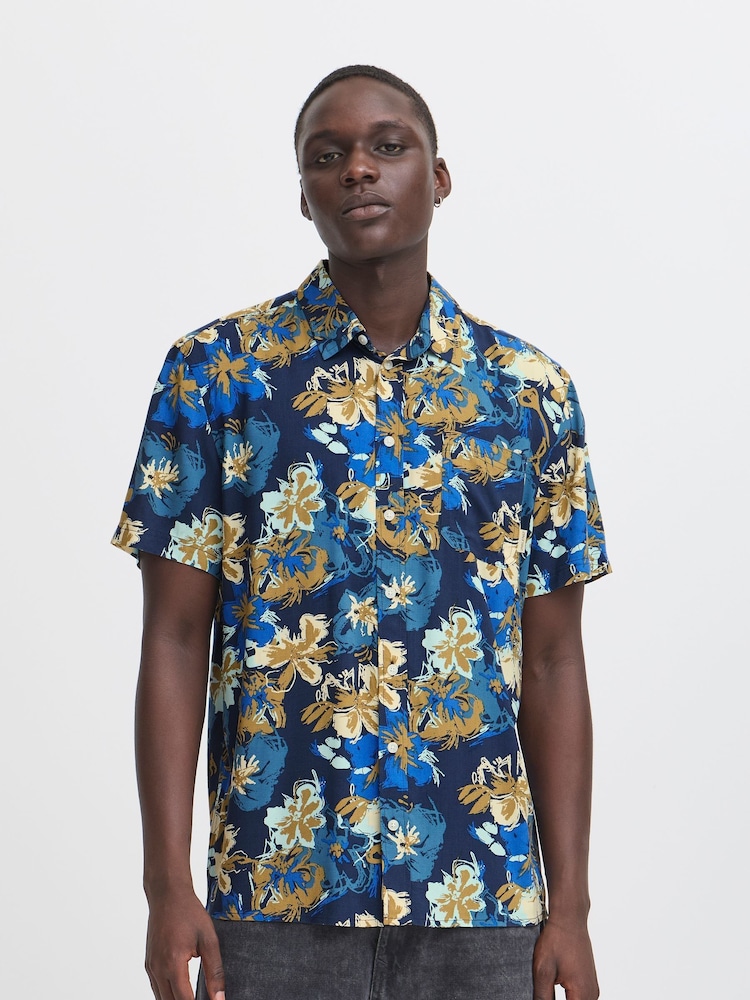 Blend Blue Sand Floral Print Short Sleeve Shirt - Image 1 of 5