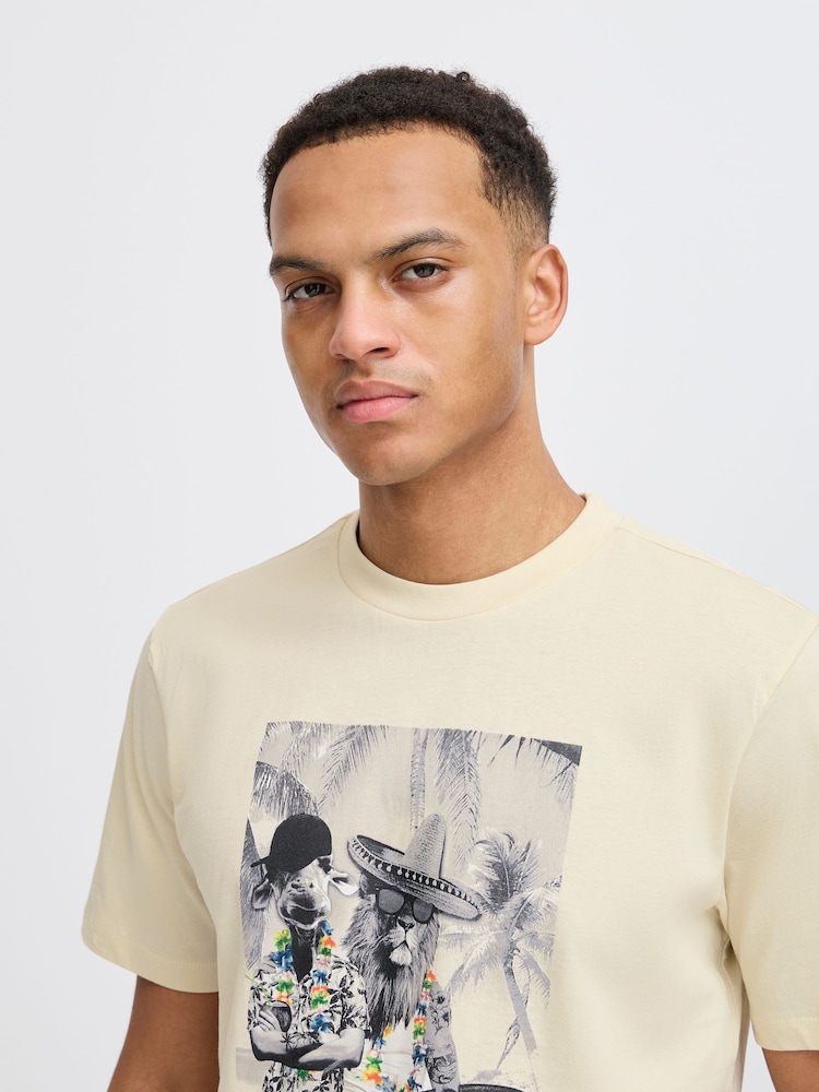 Cream - Blend Holiday Printed Short Sleeve 100% Cotton T-Shirt - Image 3 of 5