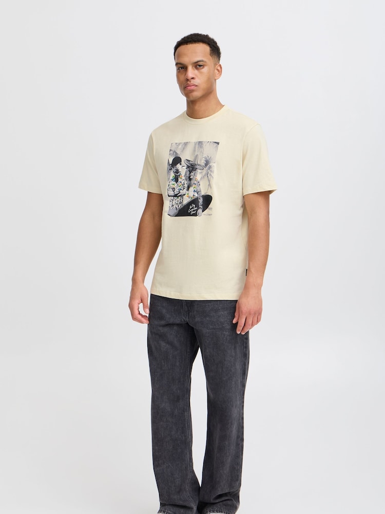 Cream - Blend Holiday Printed Short Sleeve 100% Cotton T-Shirt - Image 4 of 5
