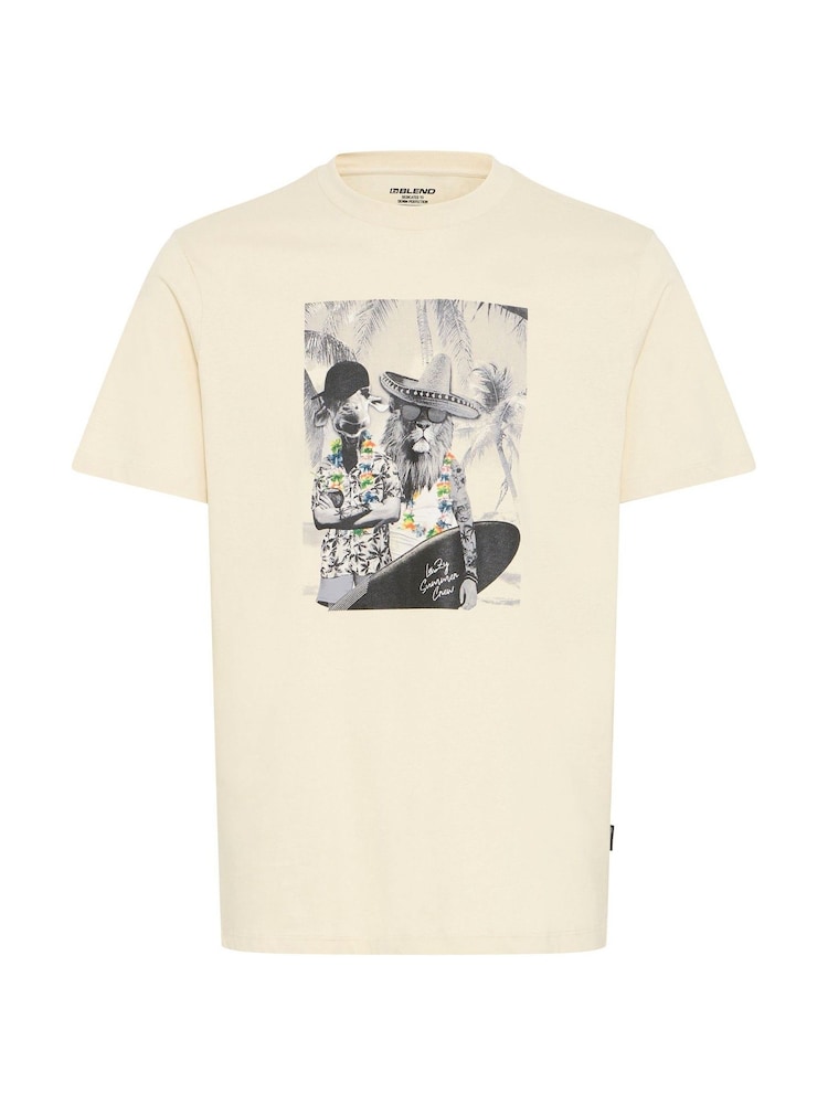 Кремовый - Blend Holiday Printed Short Sleeve 100% Cotton T-Shirt - Image 5 of 5