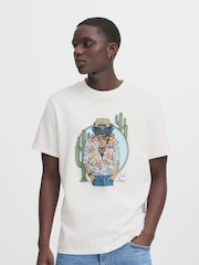 Blend White Owl Sloth Printed Short Sleeve 100% Cotton T-Shirt - Image 1 of 5