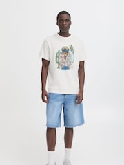 Blend White Owl Sloth Printed Short Sleeve 100% Cotton T-Shirt - Image 3 of 5