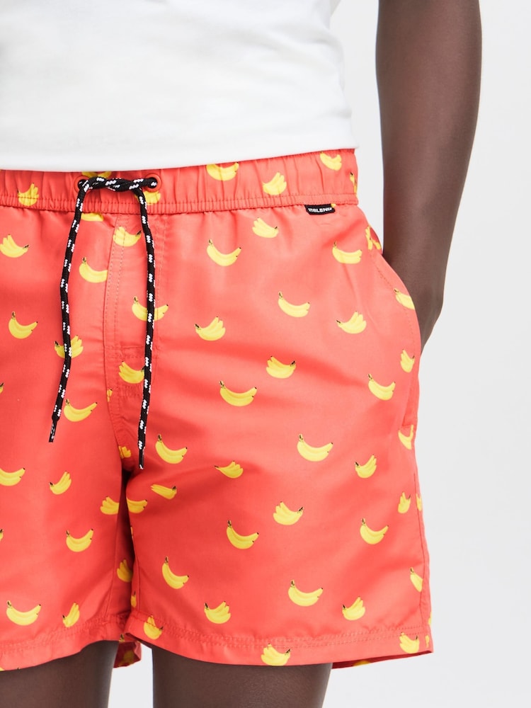Blend Red Soft Banana Print Swim Shorts - Image 4 of 5