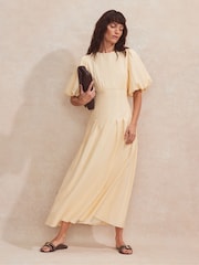 Ro&Zo Natural Buttermilk Pleat Detail Linen Blend Dress - Image 2 of 5