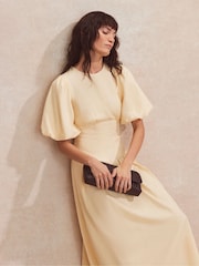 Ro&Zo Natural Buttermilk Pleat Detail Linen Blend Dress - Image 3 of 5