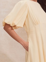 Ro&Zo Natural Buttermilk Pleat Detail Linen Blend Dress - Image 4 of 5