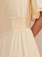 Ro&Zo Natural Buttermilk Pleat Detail Linen Blend Dress - Image 5 of 5