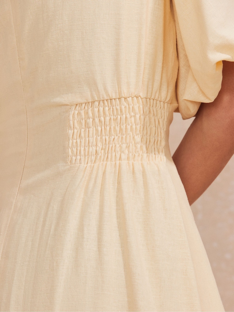 Ro&Zo Natural Buttermilk Pleat Detail Linen Blend Dress - Image 5 of 5