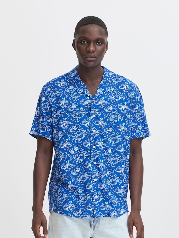 Blend Nautical Blue Crab Print Resort Short Sleeve Shirt - Image 1 of 5