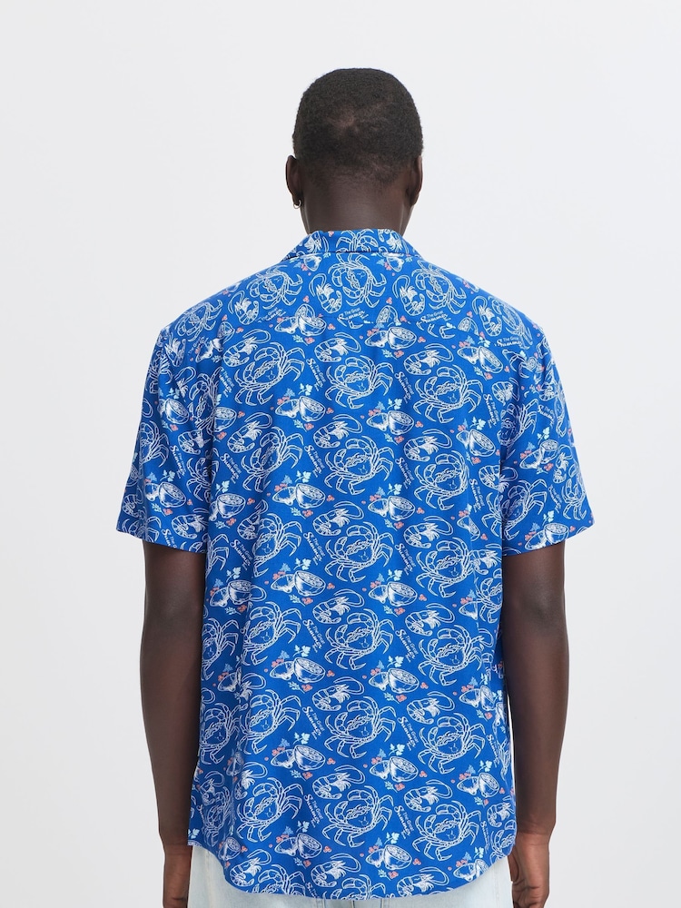 Blend Nautical Blue Crab Print Resort Short Sleeve Shirt - Image 2 of 5
