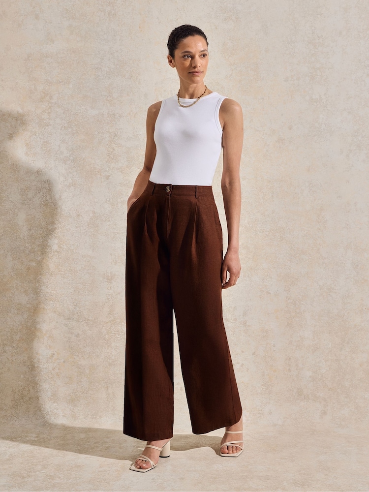 Ro&Zo Brown Petite Linen Blend Trousers - Image 1 of 4