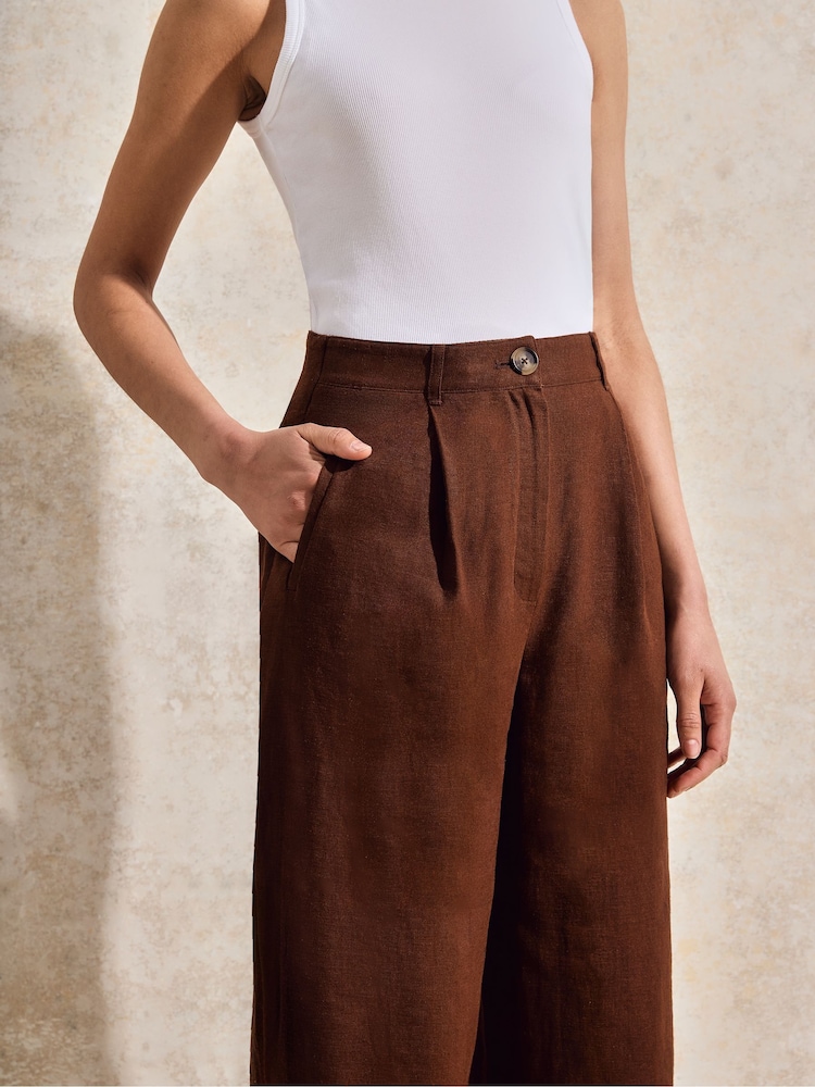Ro&Zo Brown Petite Linen Blend Trousers - Image 2 of 4