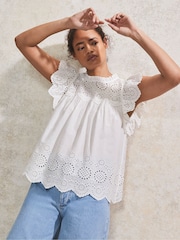 Ro&Zo Broderie Flutter Sleeve 100% Cotton Top - Imagen 1 de 4