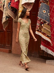 Ro&Zo Green Gathered Neckline Midi Dress - Image 1 of 6