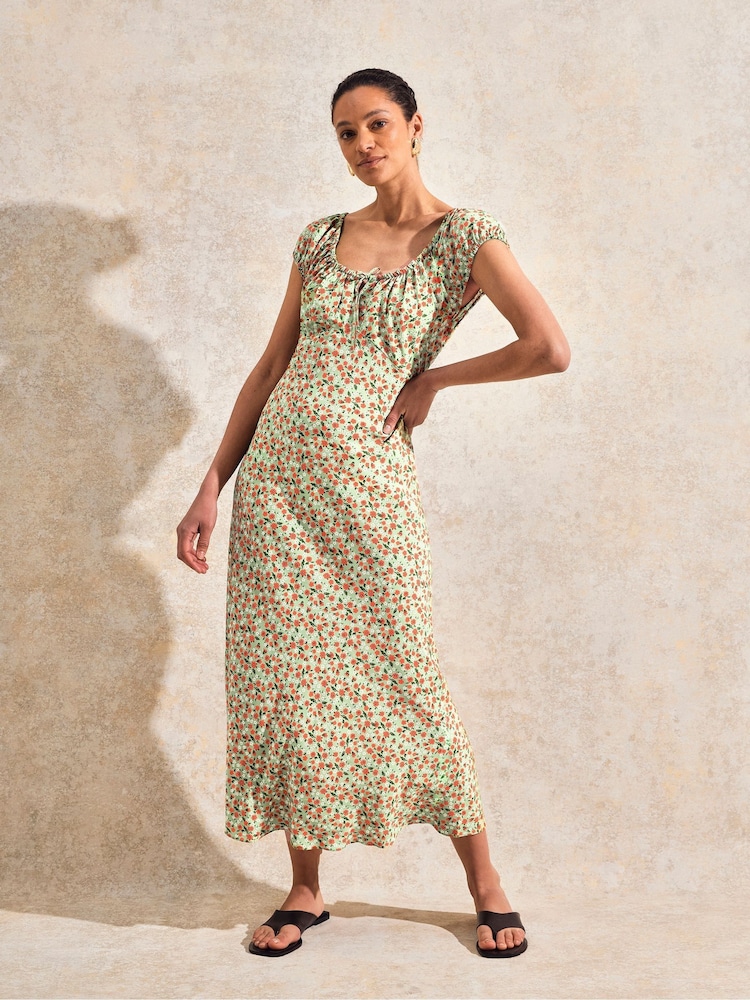 Ro&Zo Green Gathered Neckline Midi Dress - Image 4 of 6