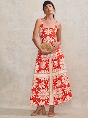 Ro&Zo Red Placement Square Neck Dress - Image 2 of 5