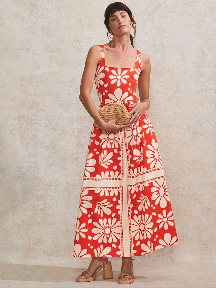 Ro&Zo Red Placement Square Neck Dress - Image 2 of 5