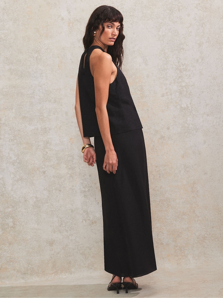 Ro&Zo Black Petite Linen Blend Bias Skirt - Image 4 of 4