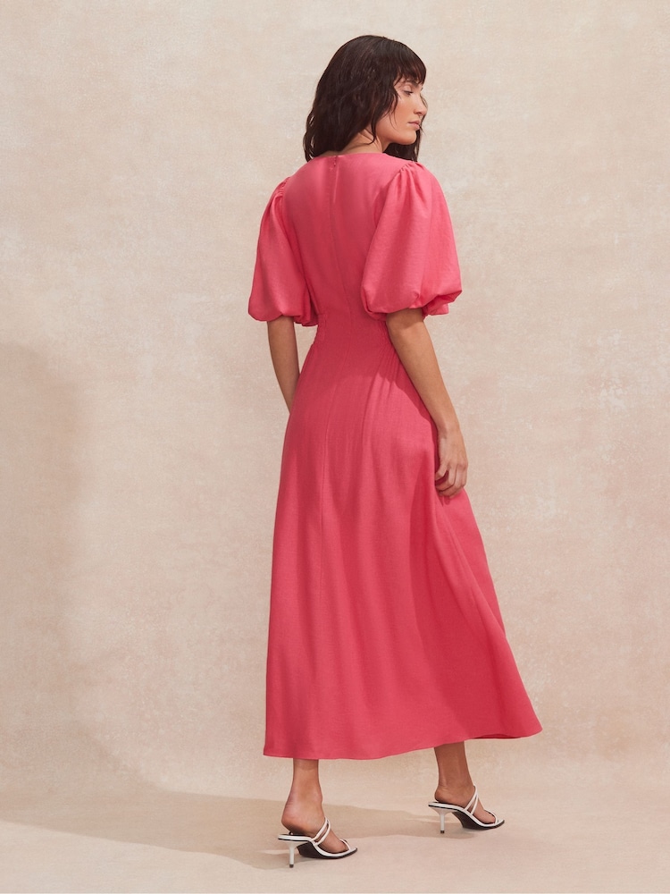 Ro&Zo Pink Pleat Detail Linen Blend Dress - Image 6 of 6
