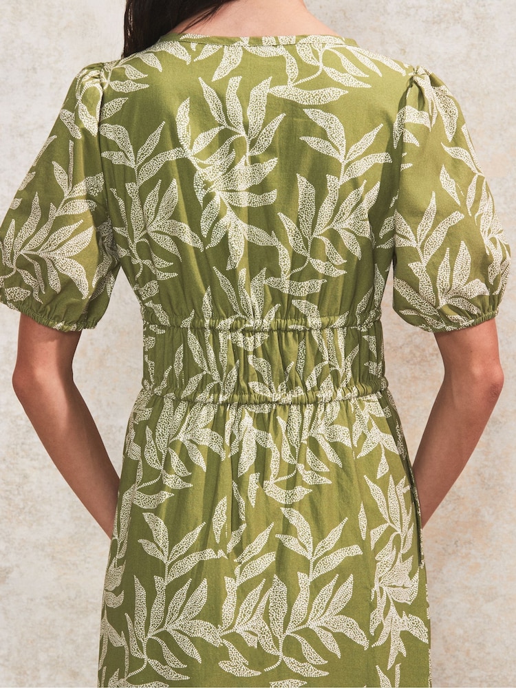 Ro&Zo Green Leaf Print 100% Cotton Tie Detail Dress - Image 5 of 6