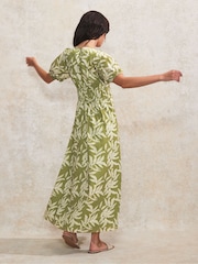 Ro&Zo Green Leaf Print 100% Cotton Tie Detail Dress - Image 6 of 6