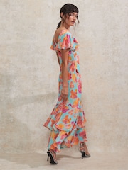 Ro&Zo Blue Blurred Floral Frill Sleeve Petite Dress - Image 3 of 6