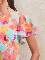 Ro&Zo Blue Blurred Floral Frill Sleeve Petite Dress - Image 4 of 6