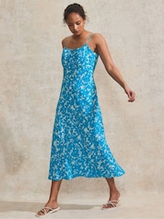 Ro&Zo Blue Leaf Keyhole Petite Cami Dress - Image 2 of 3