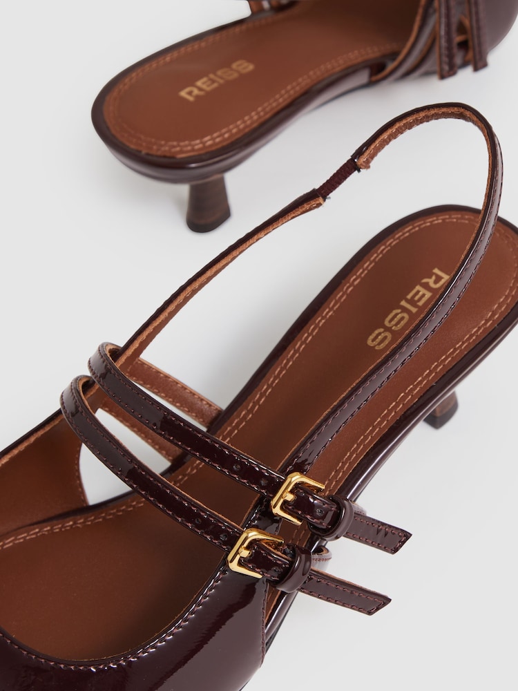 Reiss Oxblood Isla Leather Slingback Buckle Court Shoes - Image 4 of 4